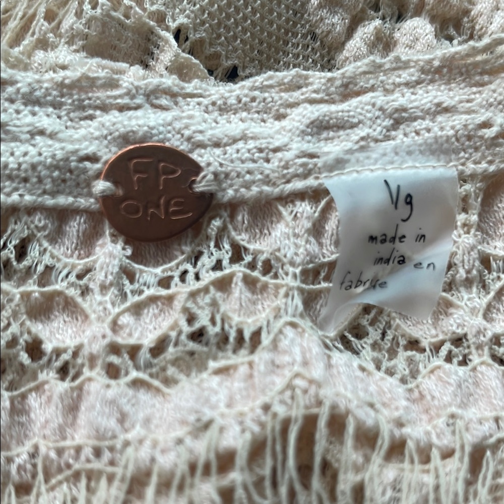 Free People Lace Short Sleeve Cream Tee - Picture 7 of 10